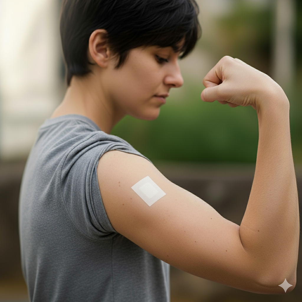Person with a bandage on their arm outdoors